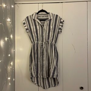 Cotton Striped Collared Shirt Dress with Pockets (Extra Small)